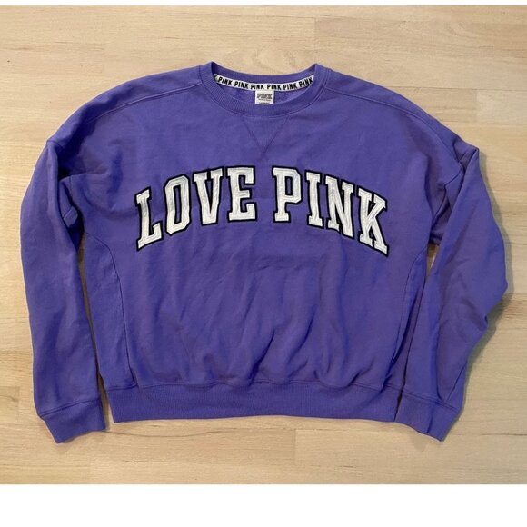 PINK Victoria's Secret 'LOVE PINK' Purple Sweatshirt size Large - Picture 1 of 3